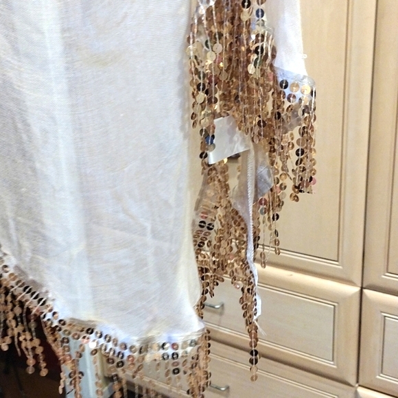 ✨Vintage Silk Scarf With Gold Sequin Fringe - Picture 4 of 8